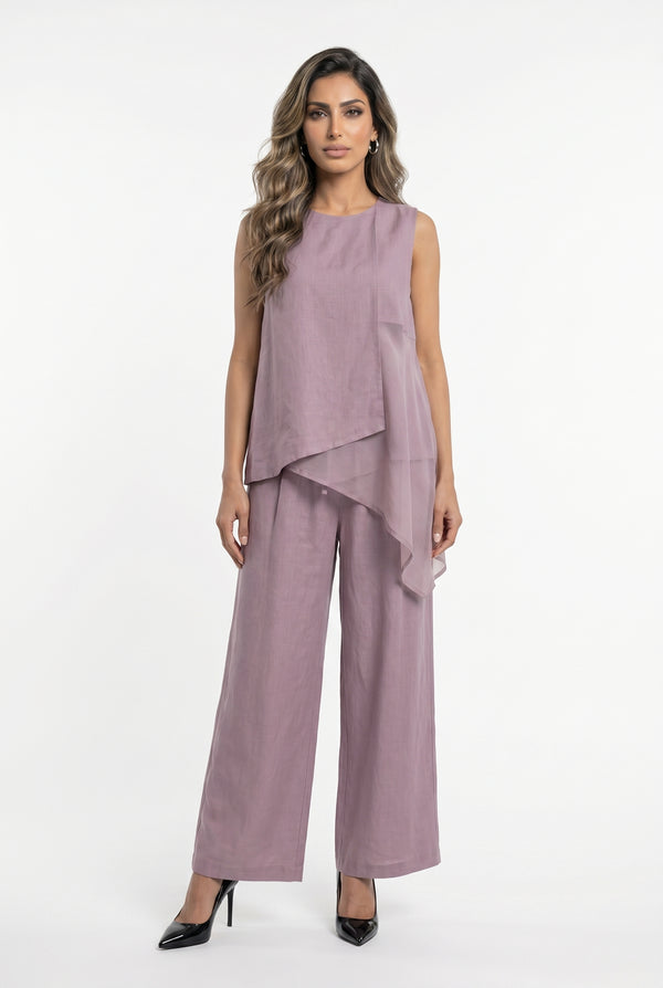 26S-8005 Elastic Waistband Wide Leg Linen Pants