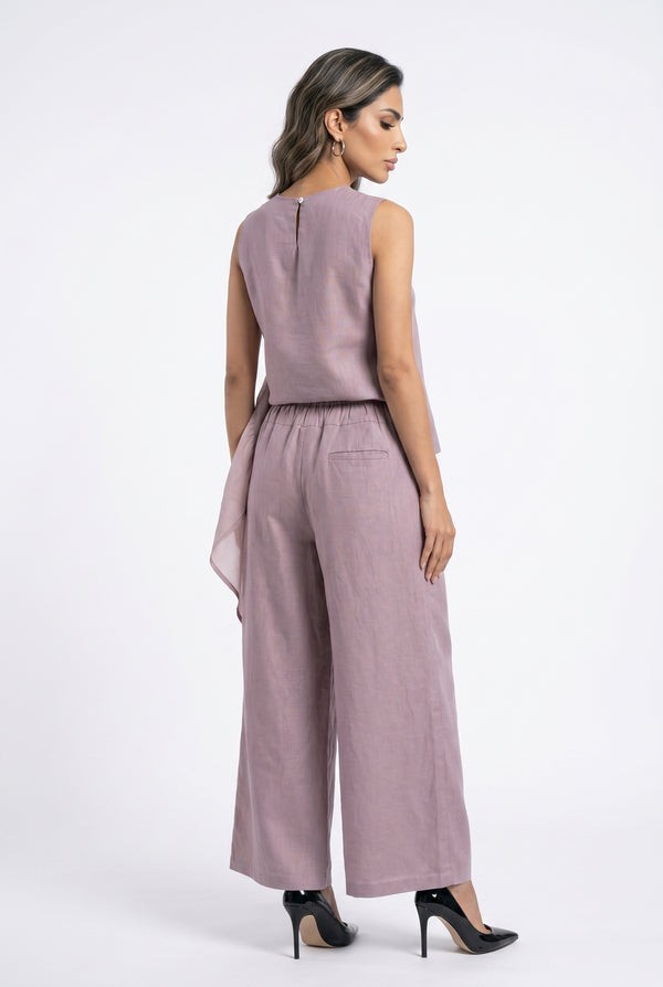 26S-8005 Elastic Waistband Wide Leg Linen Pants