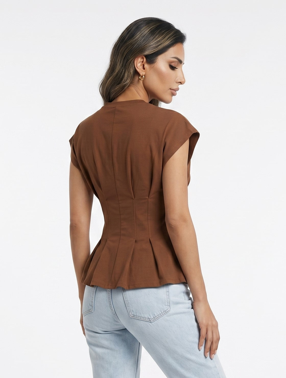 Structured Peplum Top – TDM71725 - Brown Loft
