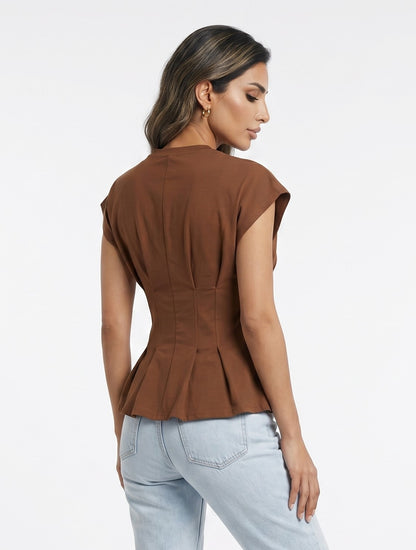 Structured Peplum Top – TDM71725 - Brown Loft