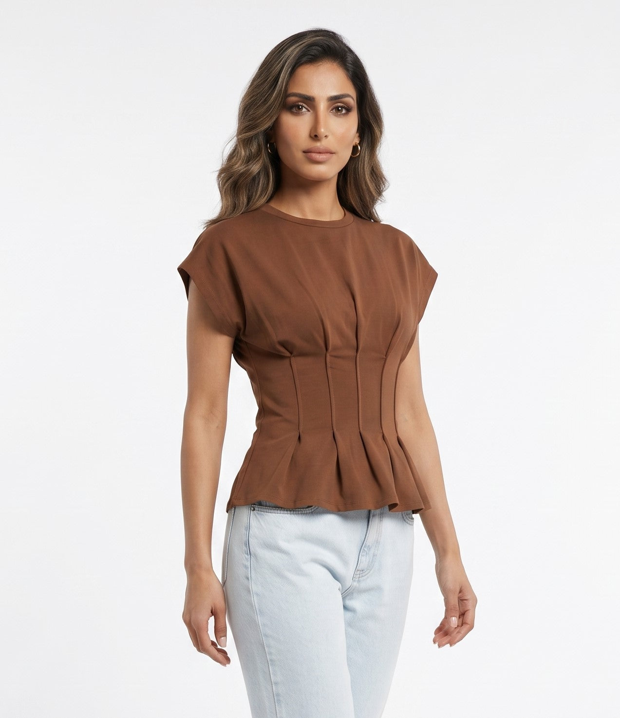 Structured Peplum Top – TDM71725 - Brown Loft