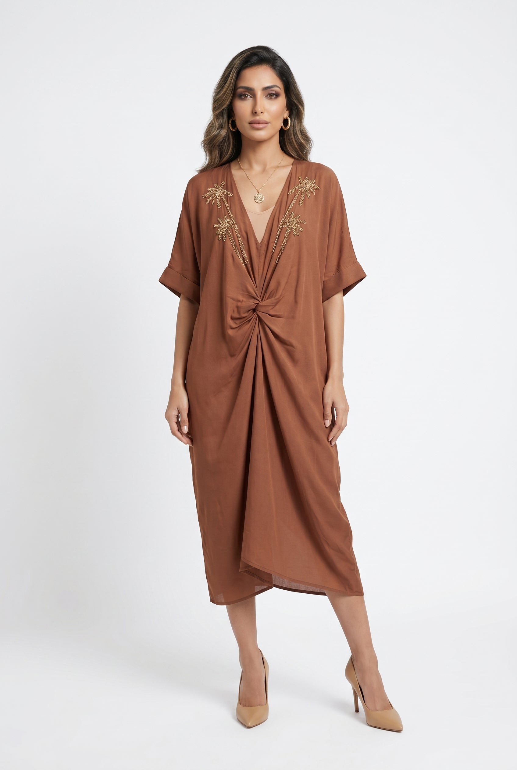 LS2616010 Linen Midi Dress - Brown Loft