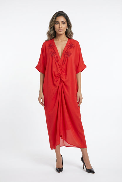 LS2616010 Linen Midi Dress - Brown Loft