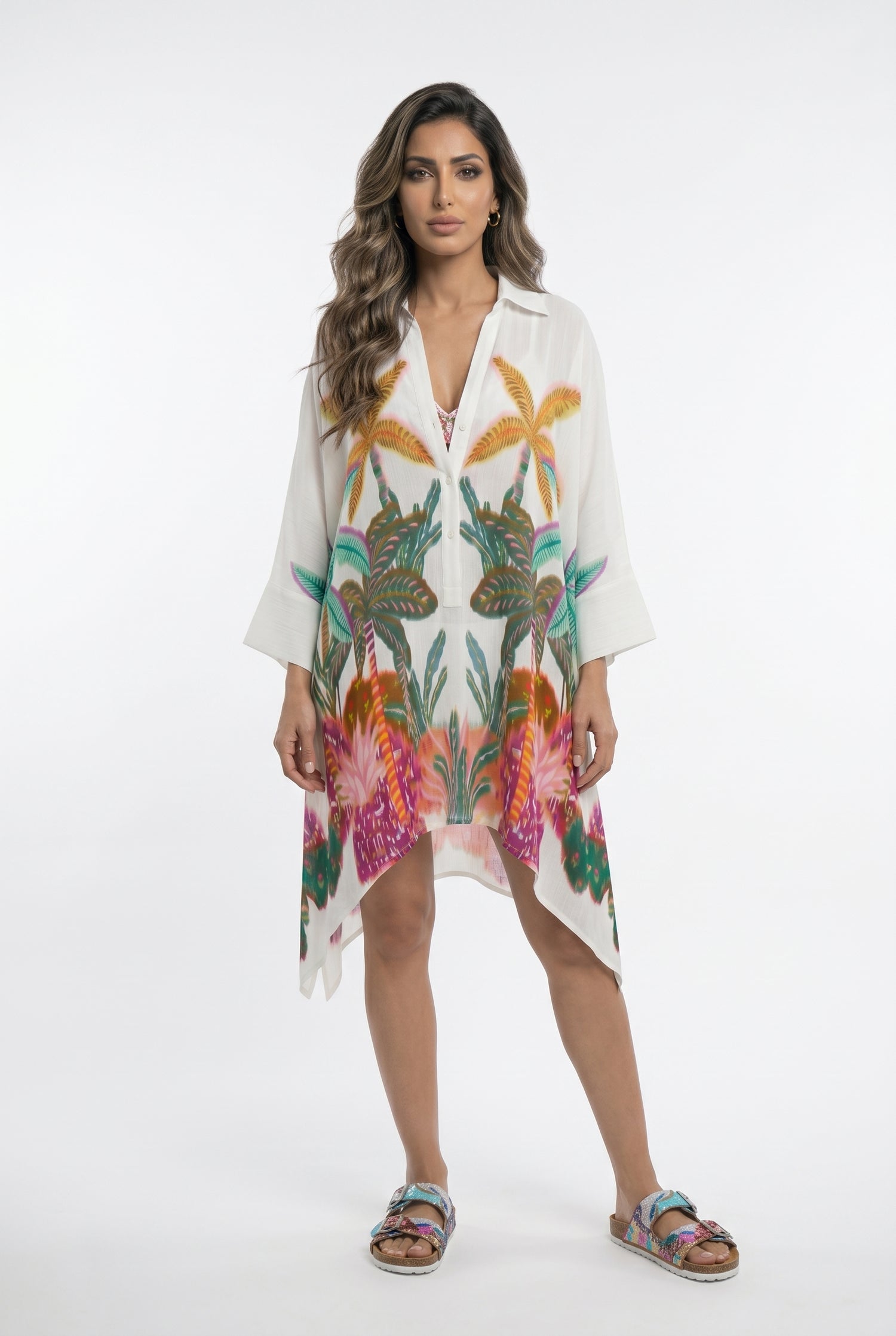 LS2615014 Oversized Shirt with Embroidery - Brown Loft