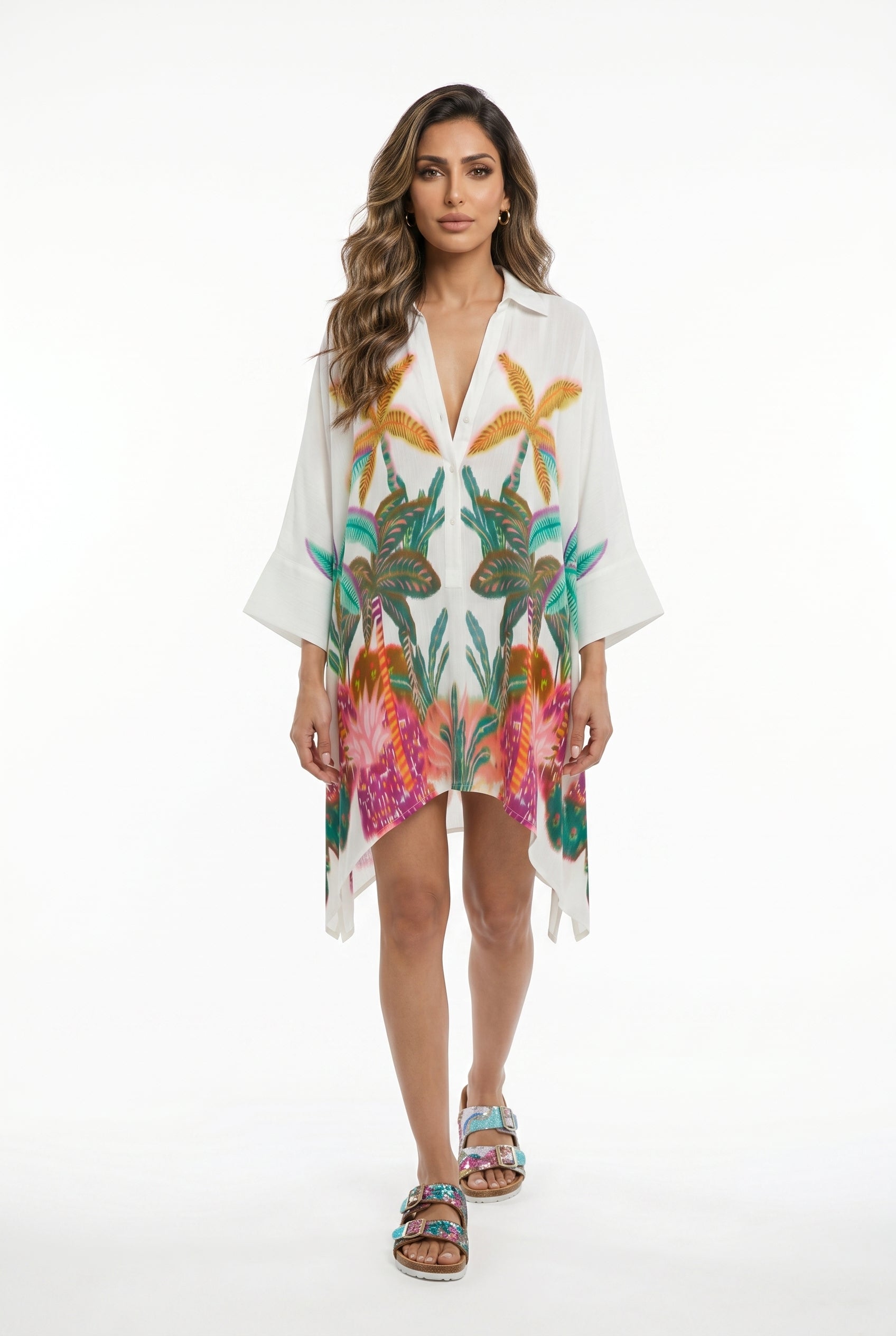LS2615014 Oversized Shirt with Embroidery - Brown Loft