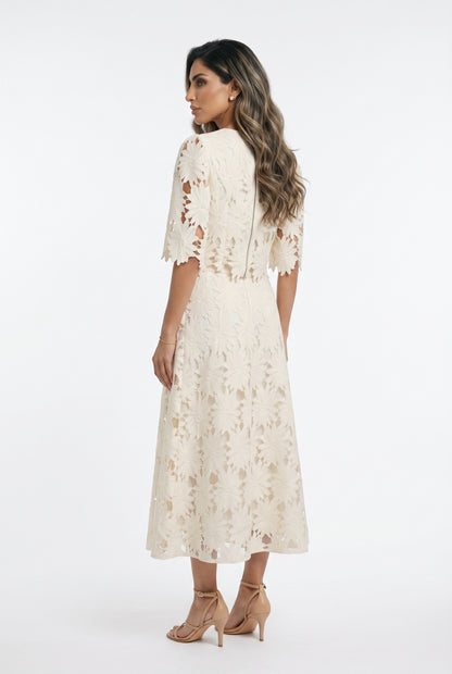 81071/72 Round Neck Floral Lace Crop Top and Lared Silhouette Skirt Set