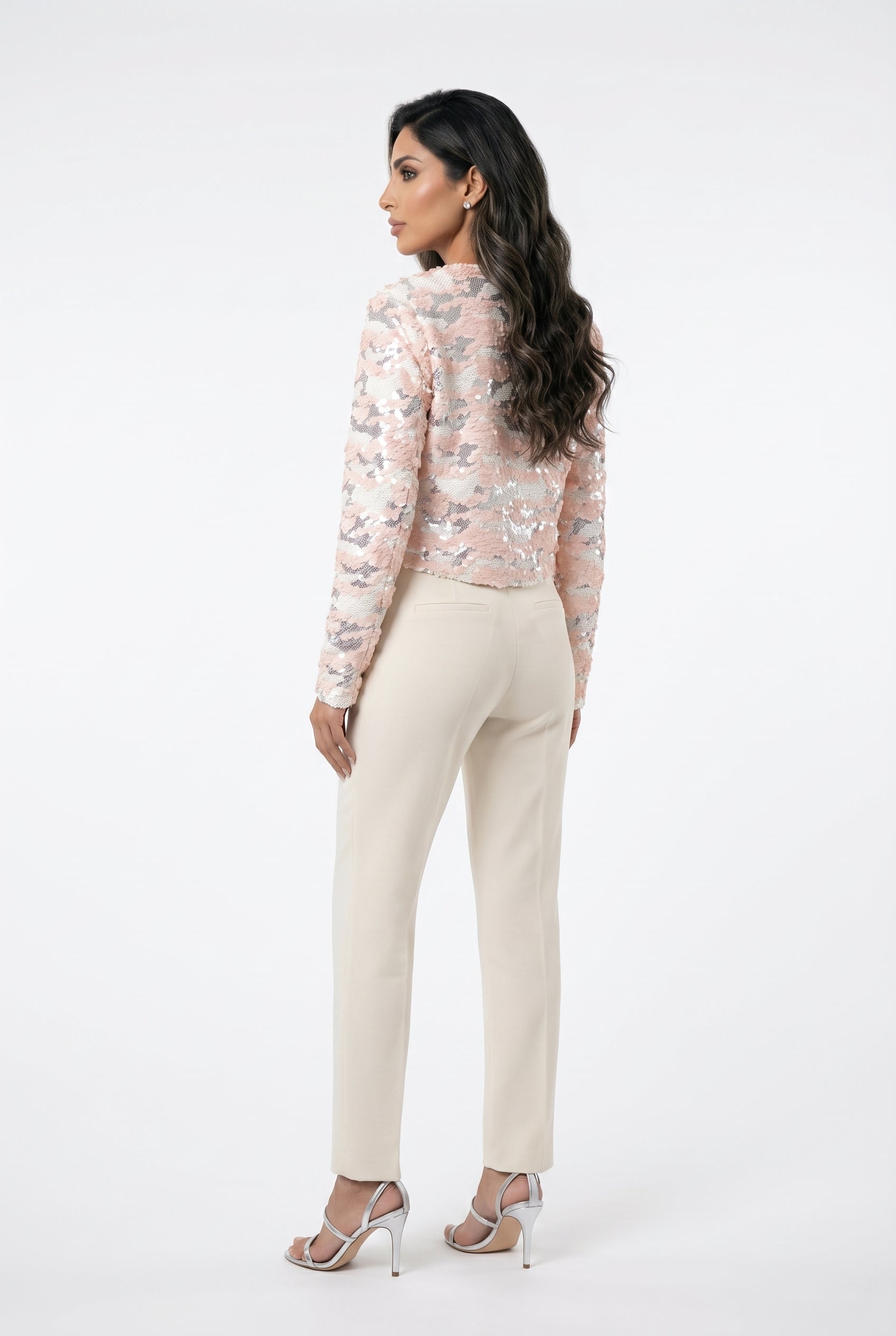 CK08378 Cropped Sequined Jacket