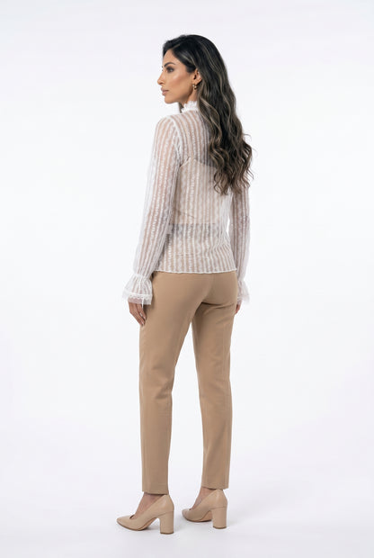 Tulle Trim Semi Sheer Lace Top 80942