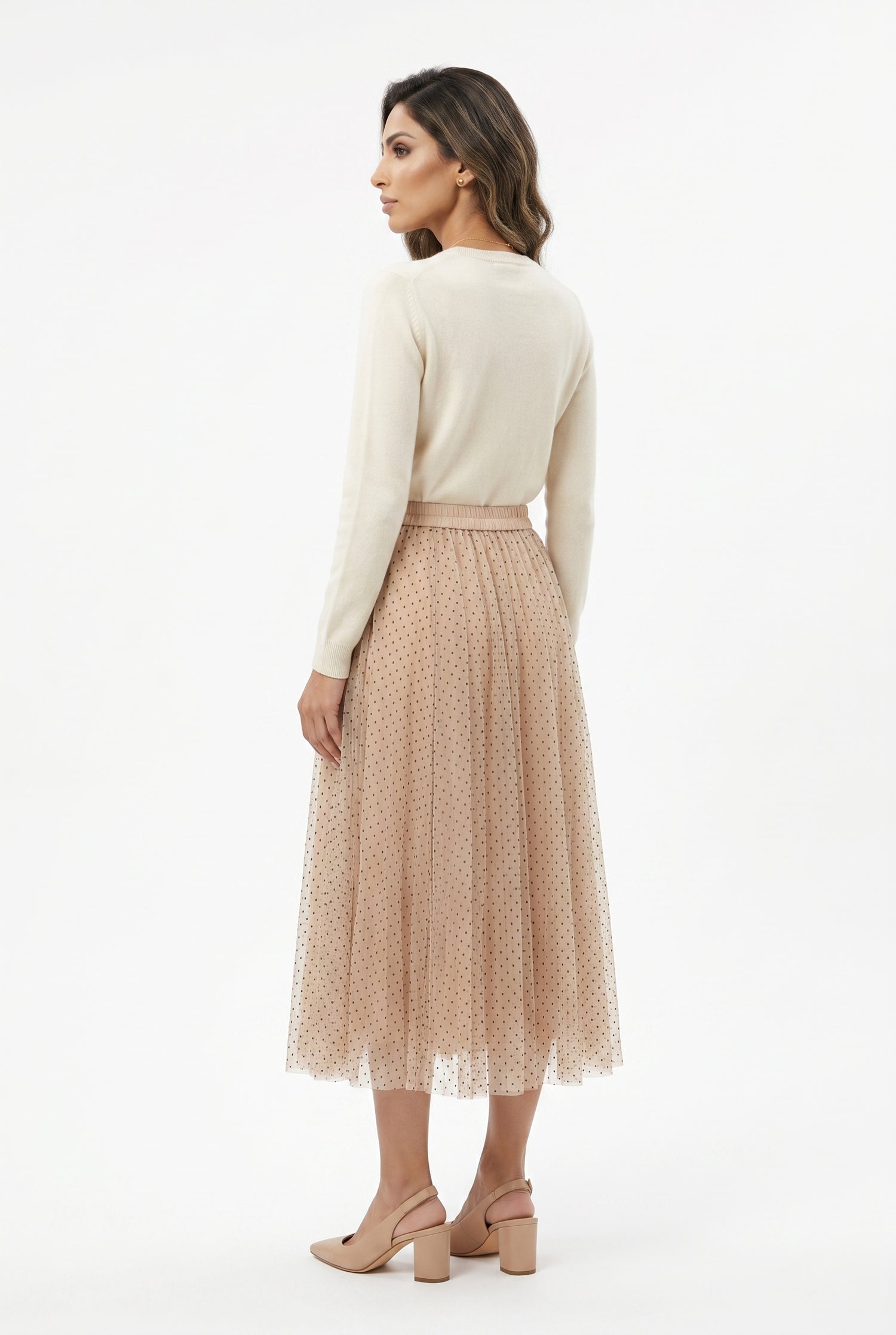 CK08077-3 Black Dot Long Tulle Skirt