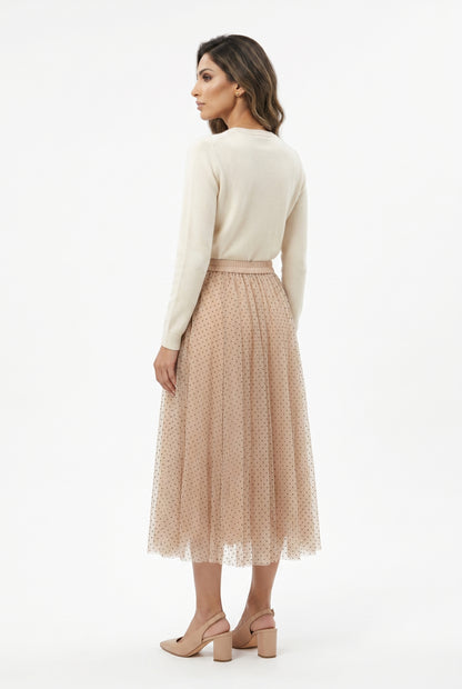 CK08077-3 Black Dot Long Tulle Skirt