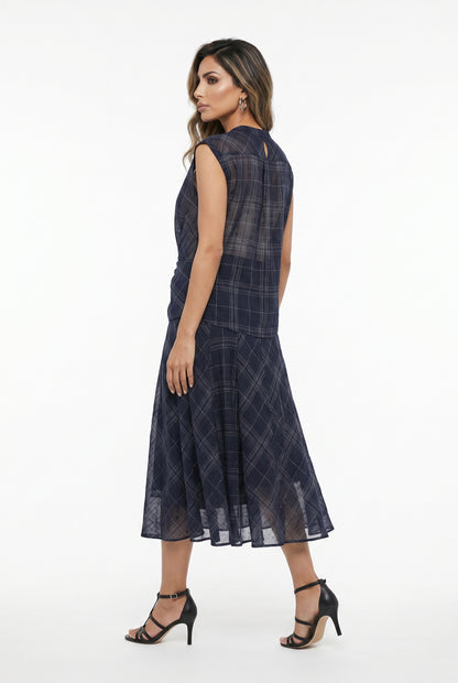 26S-1038/7040 Plaid Knot Sleeveless Top and Pants - Brown Loft