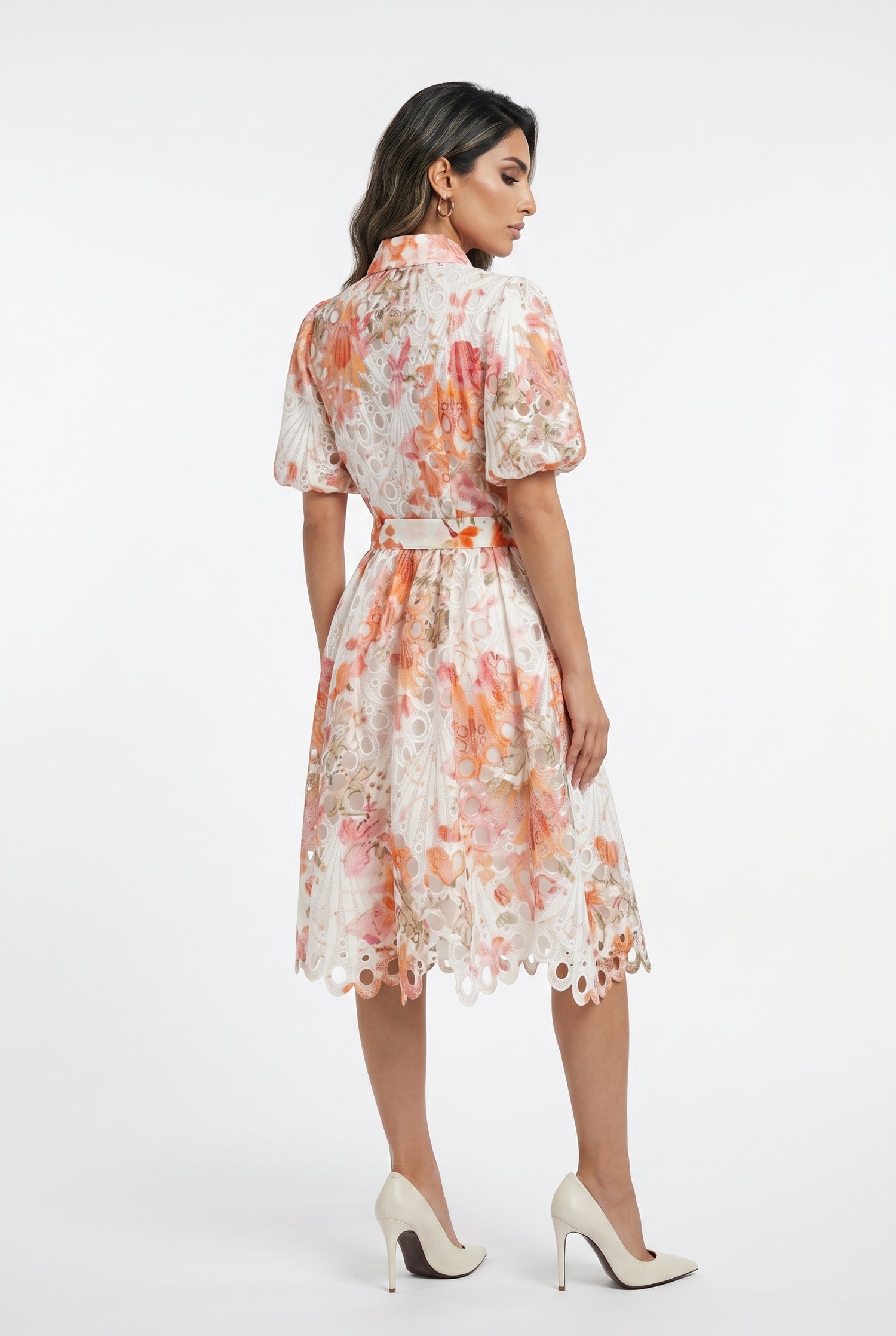 Aude Floral Embroidery Lace Midi Dress - Brown Loft