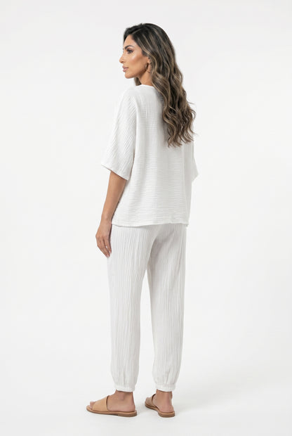 26S-1099 Crinkled Sheer Boxy Top and Pants - Brown Loft