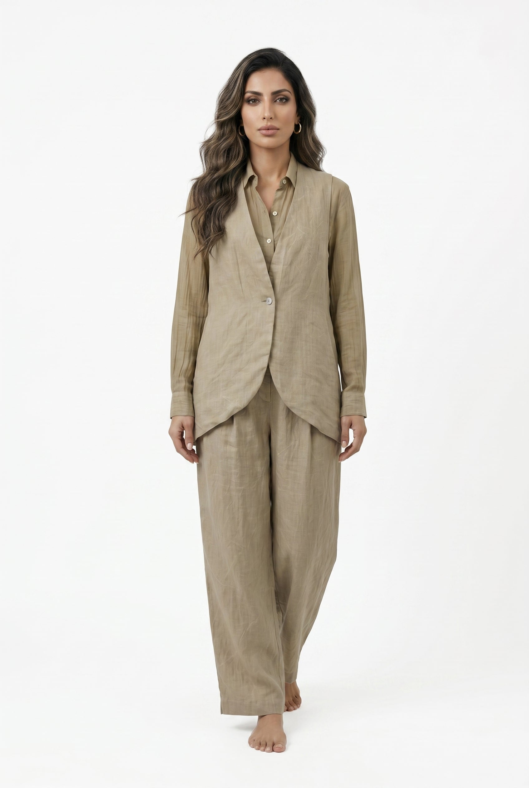 26S-5089/8090 Waistcoat Jacket and Pants - Brown Loft