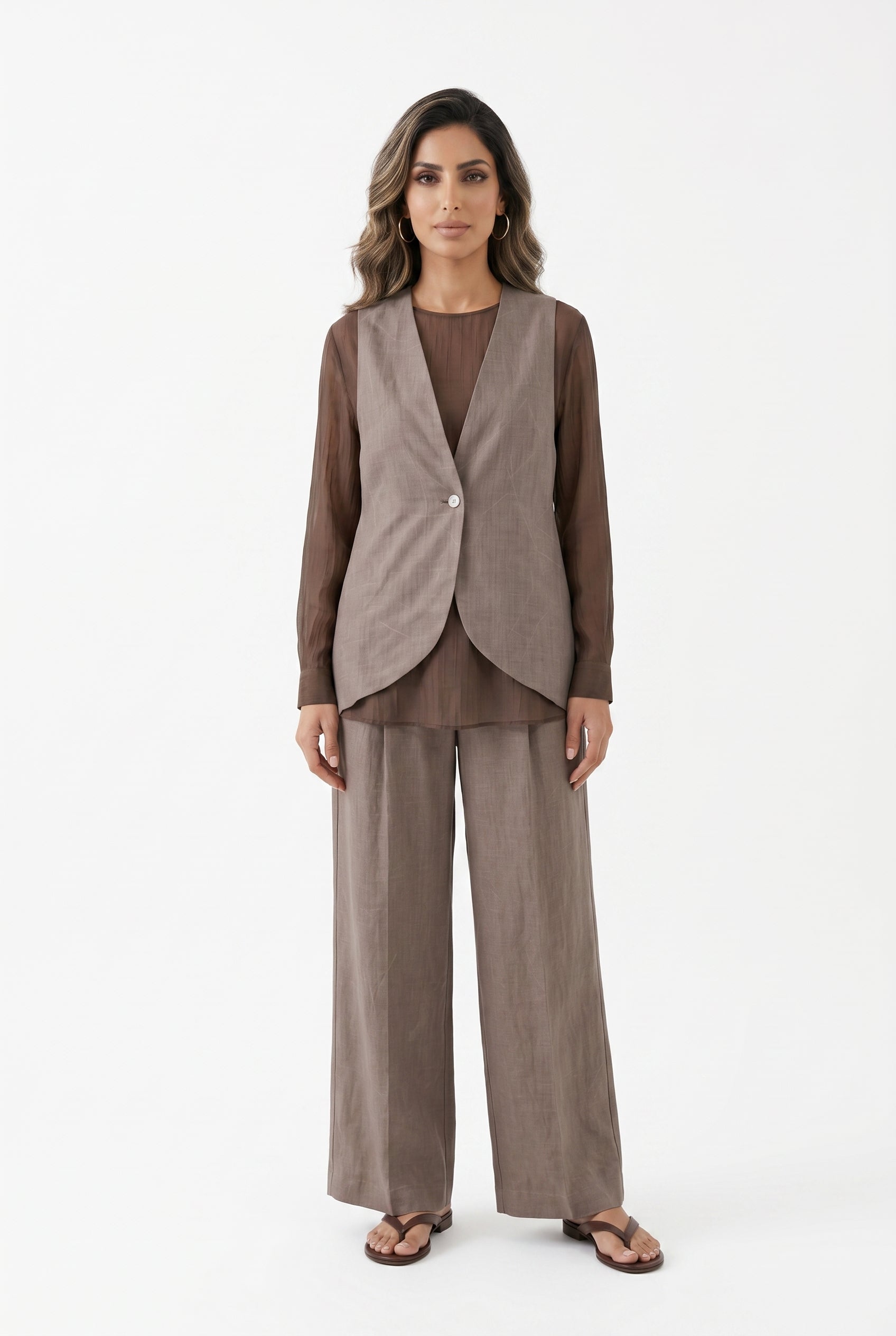 26S-5089/8090 Waistcoat Jacket and Pants - Brown Loft