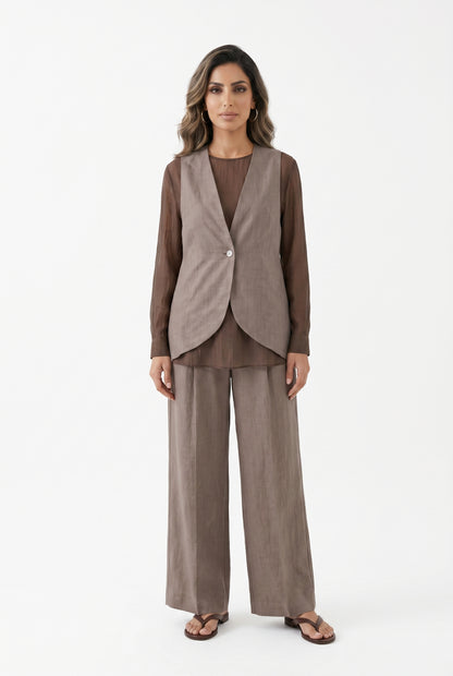 26S-5089/8090 Waistcoat Jacket and Pants - Brown Loft