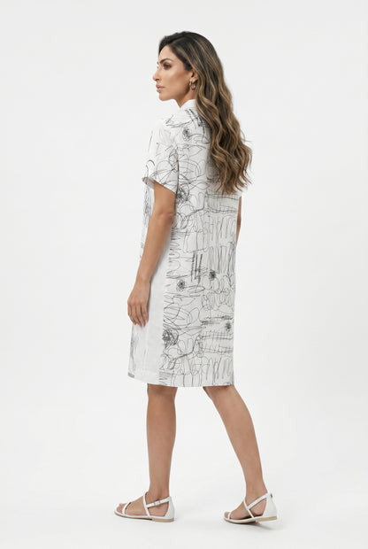 26S-3052 Scribble Print Oversized Flowy Dress - Brown Loft
