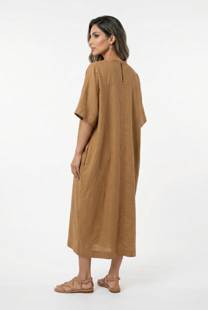 26S-3013 Oversized Linen Blend Kaftan - Brown Loft