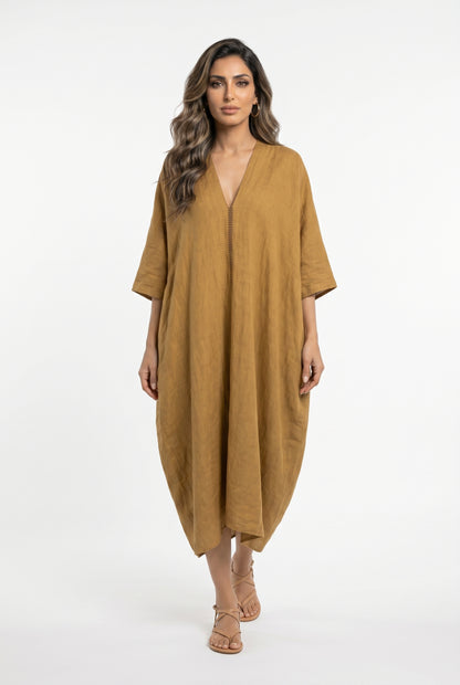 26S-3013 Oversized Linen Blend Kaftan - Brown Loft