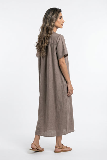 26S-3013 Oversized Linen Blend Kaftan - Brown Loft