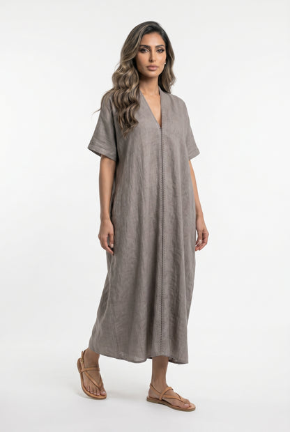 26S-3013 Oversized Linen Blend Kaftan - Brown Loft