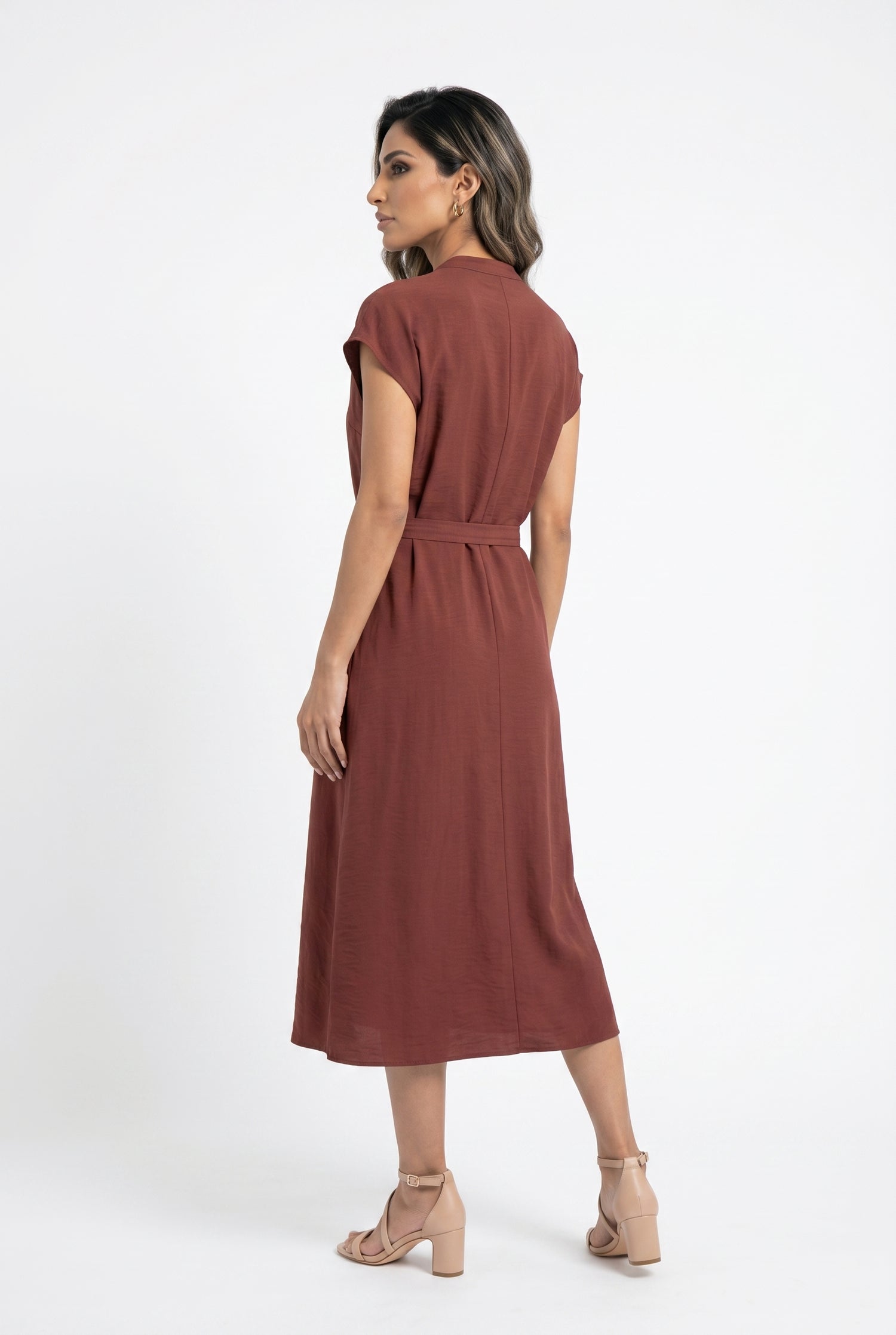 Oversized Relaxed Fit Linen Dress 26S-3041 - Brown Loft