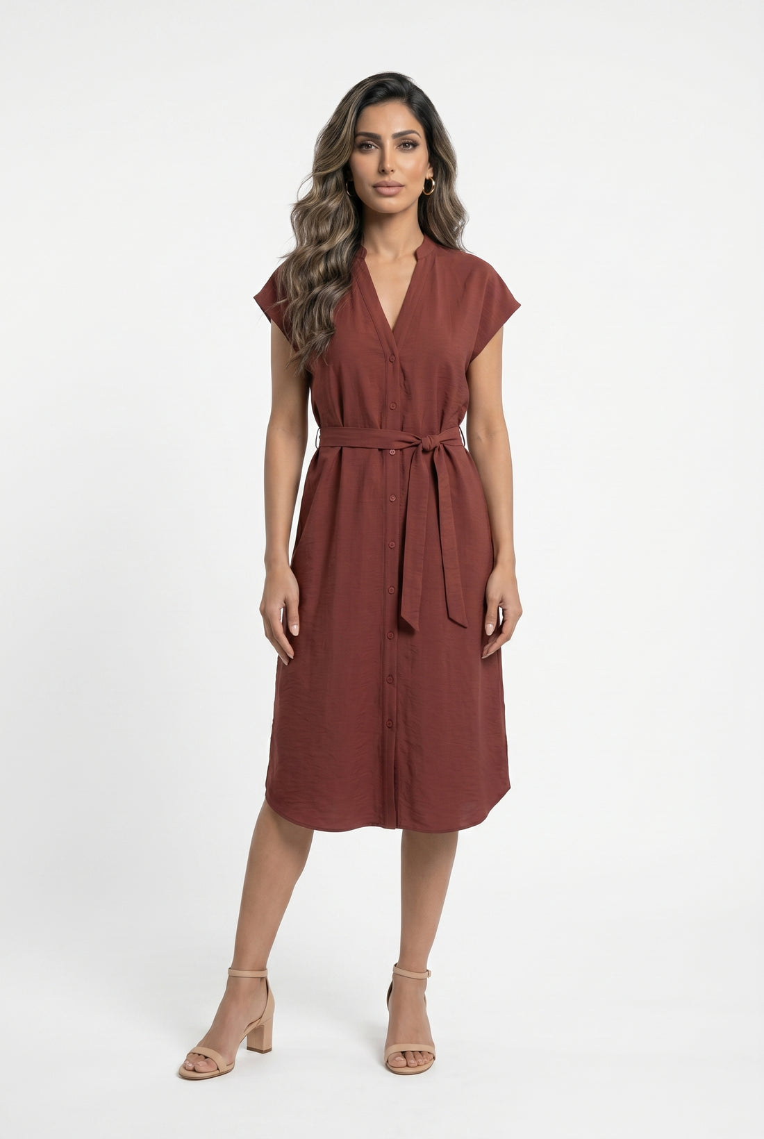Oversized Relaxed Fit Linen Dress 26S-3041 - Brown Loft