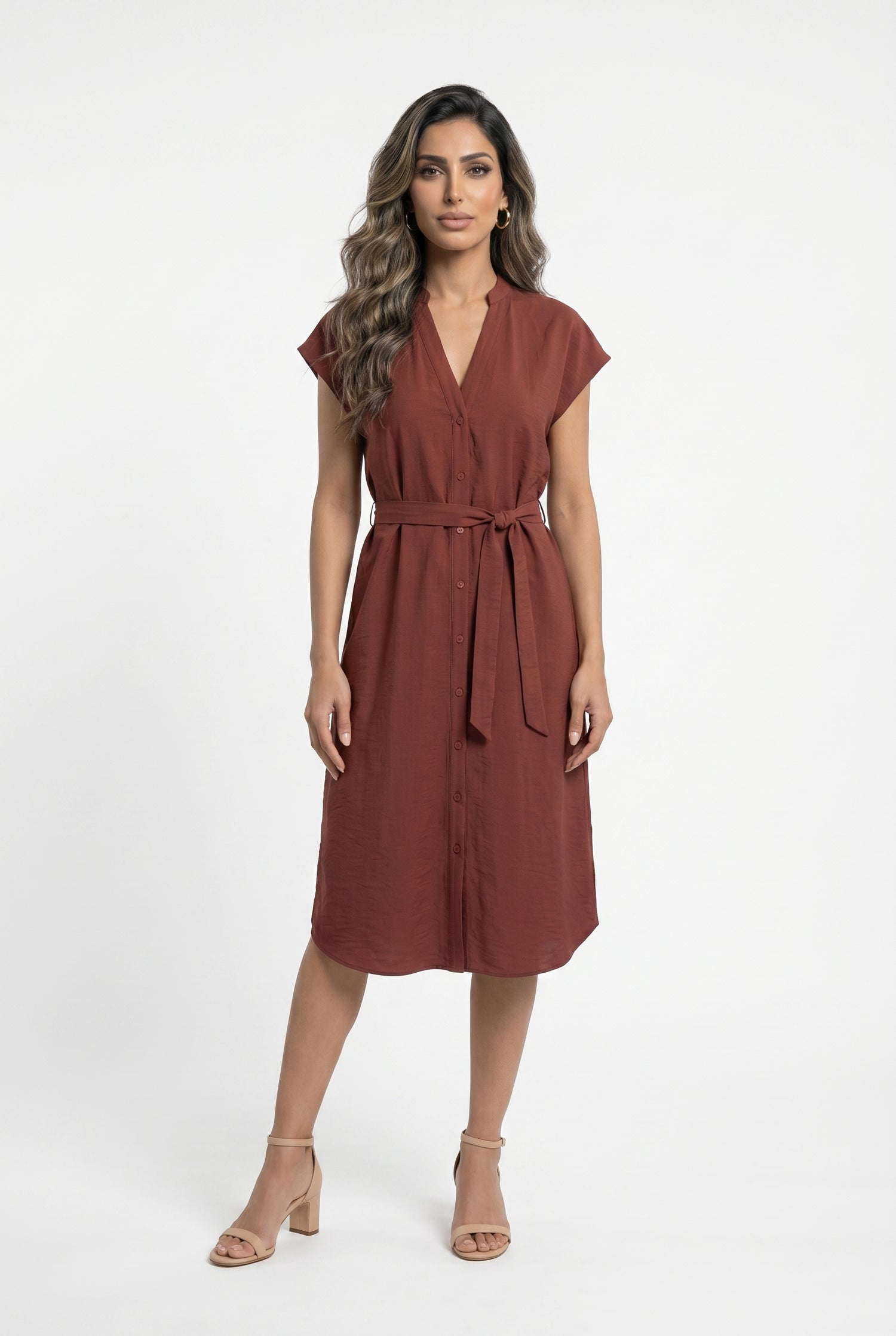 Oversized Relaxed Fit Linen Dress 26S-3041 - Brown Loft