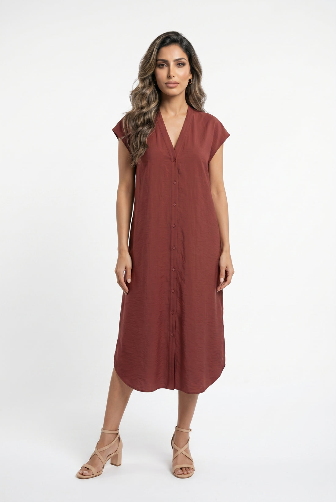 Oversized Relaxed Fit Linen Dress 26S-3041 - Brown Loft