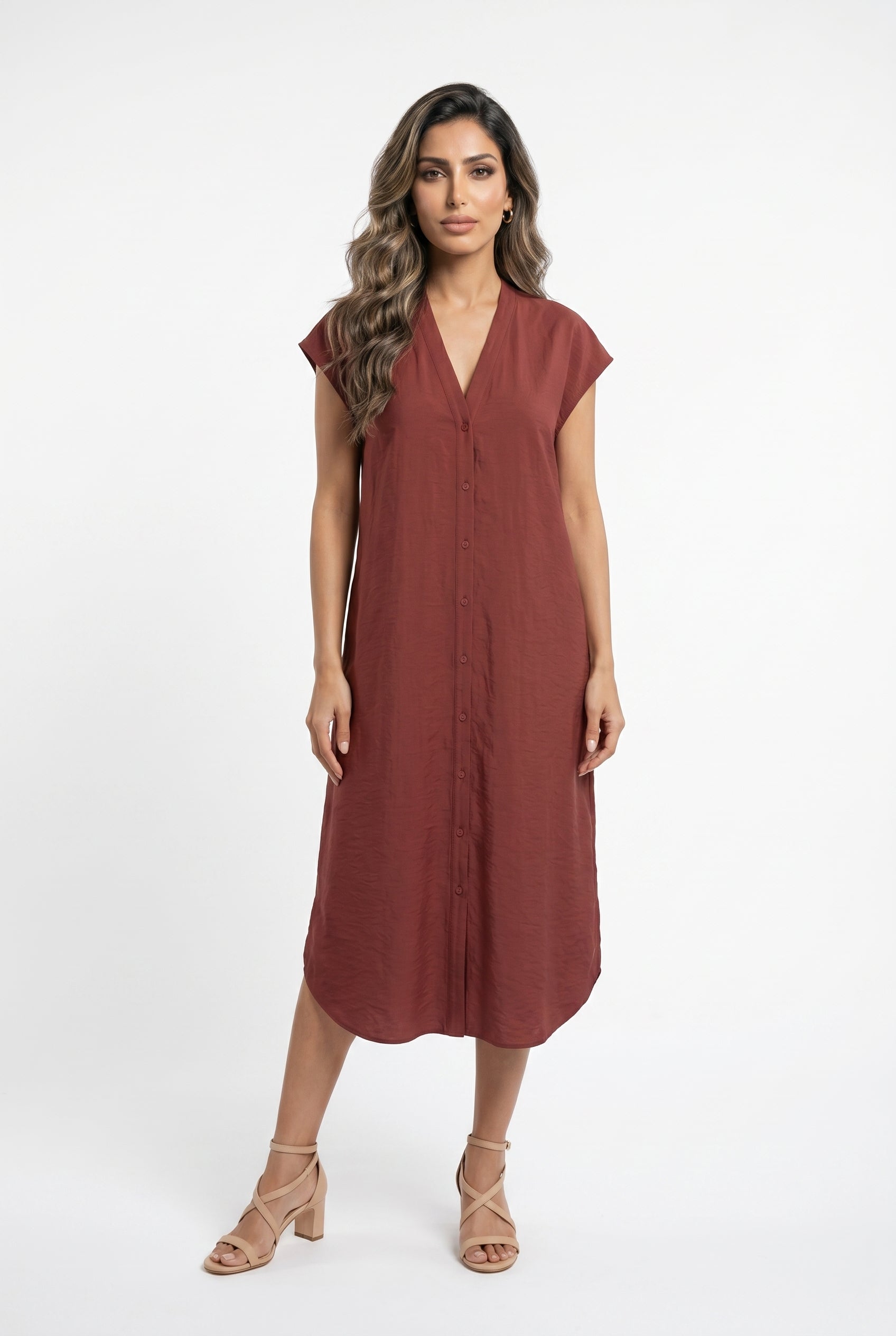 Oversized Relaxed Fit Linen Dress 26S-3041 - Brown Loft