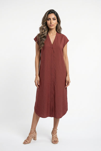 Oversized Relaxed Fit Linen Dress 26S-3041 - Brown Loft