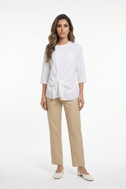 26S-1029 Asymmetric Buttoned Top - Brown Loft