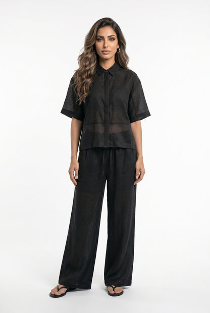 26S-1006/8010 Two Tone Linen Shirt and Pants - Brown Loft