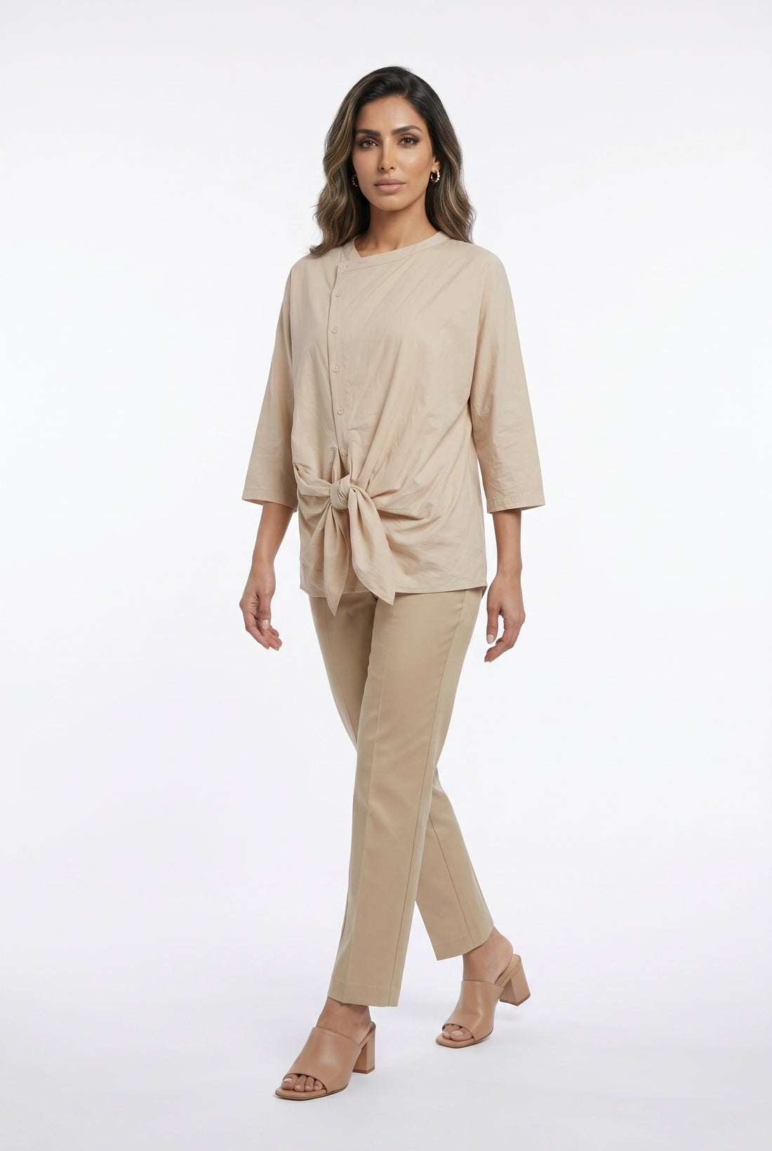 26S-1029 Asymmetric Buttoned Top - Brown Loft