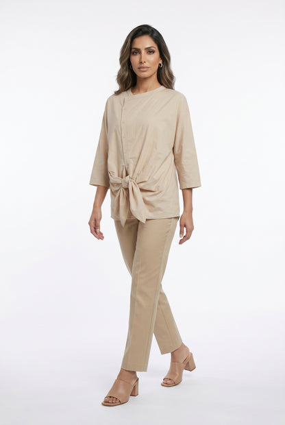 26S-1029 Asymmetric Buttoned Top - Brown Loft