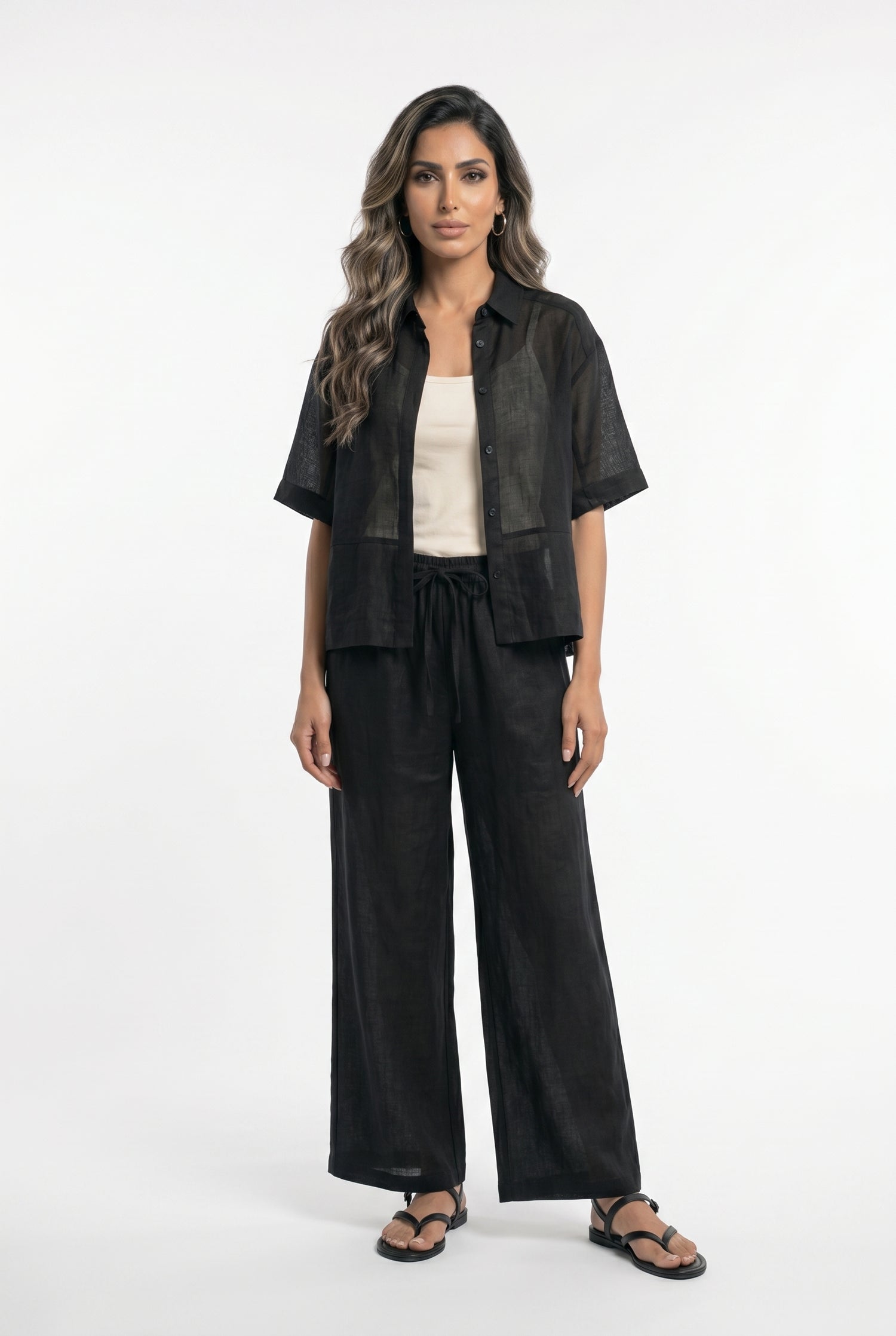 26S-1006/8010 Two Tone Linen Shirt and Pants - Brown Loft