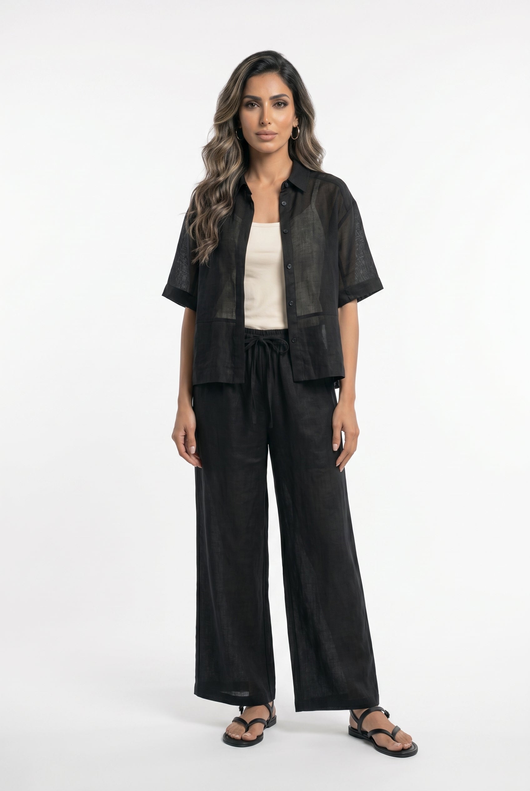 26S-1006/8010 Two Tone Linen Shirt and Pants - Brown Loft