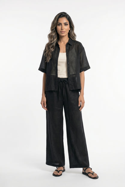 26S-1006/8010 Two Tone Linen Shirt and Pants - Brown Loft