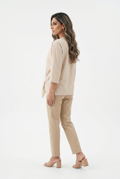 26S-1029 Asymmetric Buttoned Top - Brown Loft