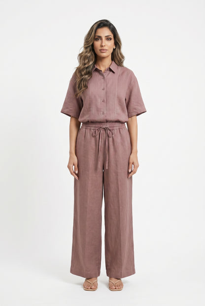 26S-1006/8010 Two Tone Linen Shirt and Pants - Brown Loft