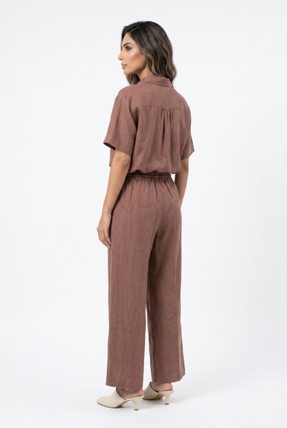 26S-1006/8010 Two Tone Linen Shirt and Pants - Brown Loft