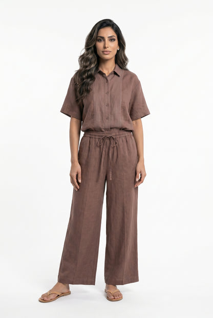 26S-1006/8010 Two Tone Linen Shirt and Pants - Brown Loft