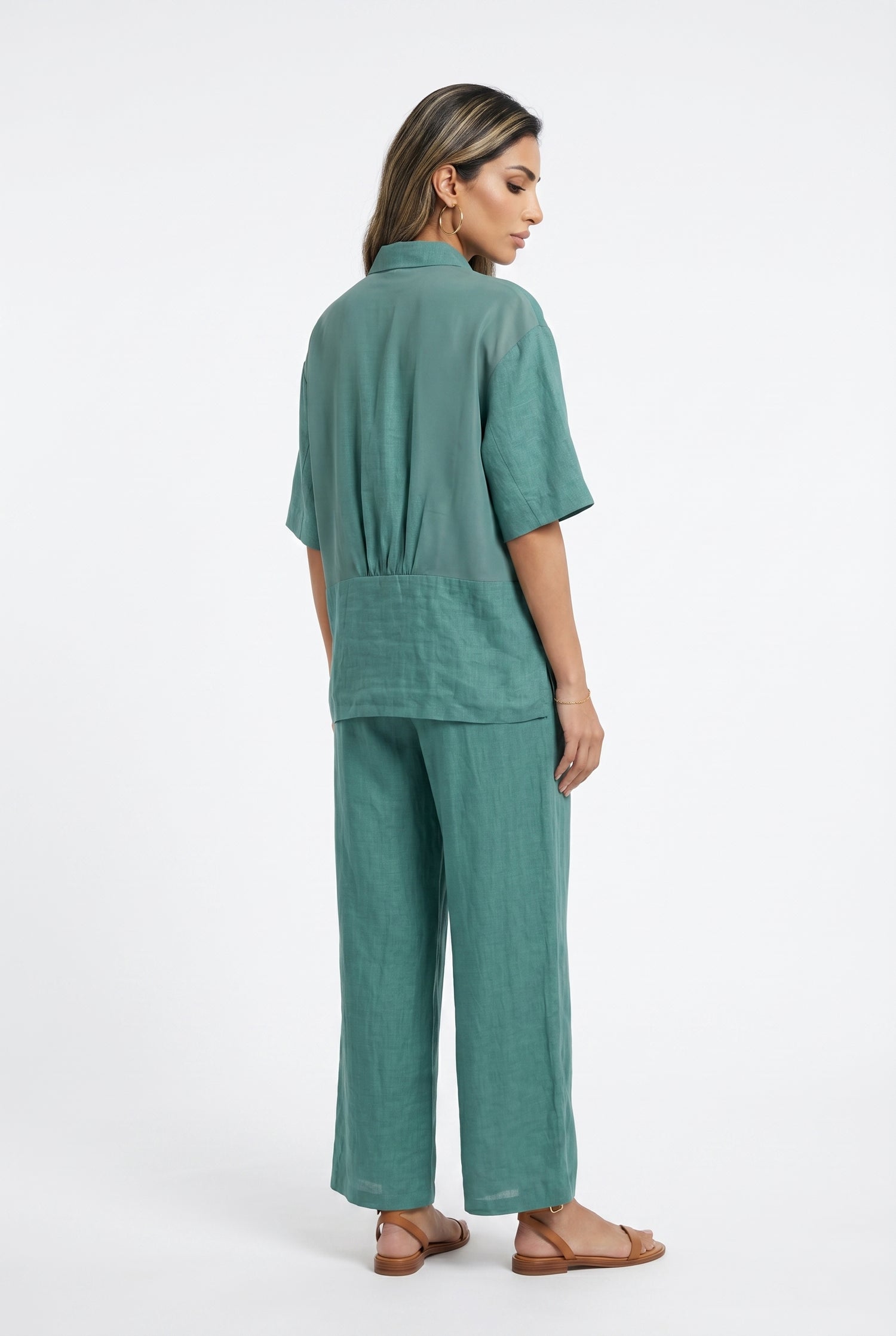 26S-1006/8010 Two Tone Linen Shirt and Pants - Brown Loft