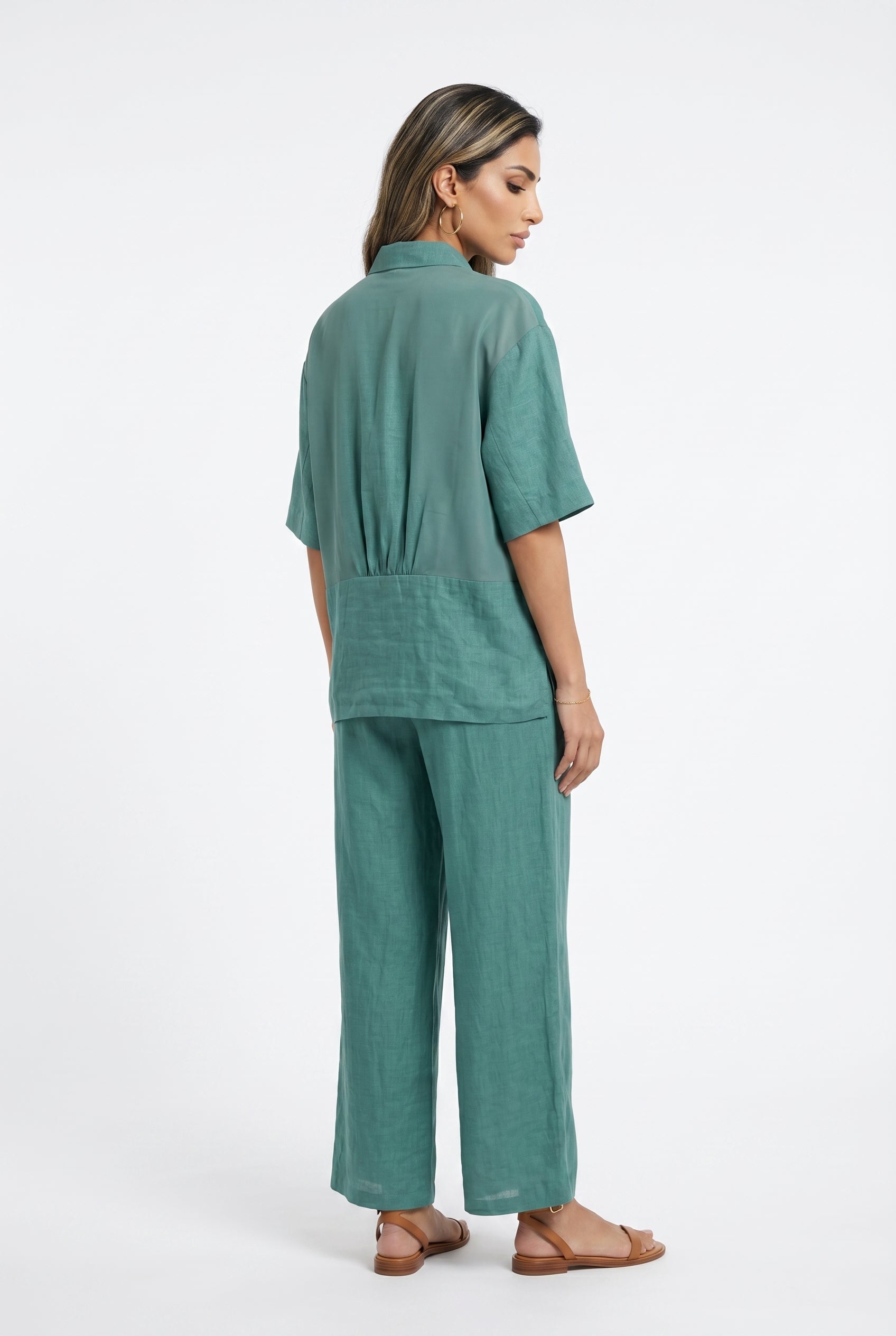 26S-1006/8010 Two Tone Linen Shirt and Pants - Brown Loft