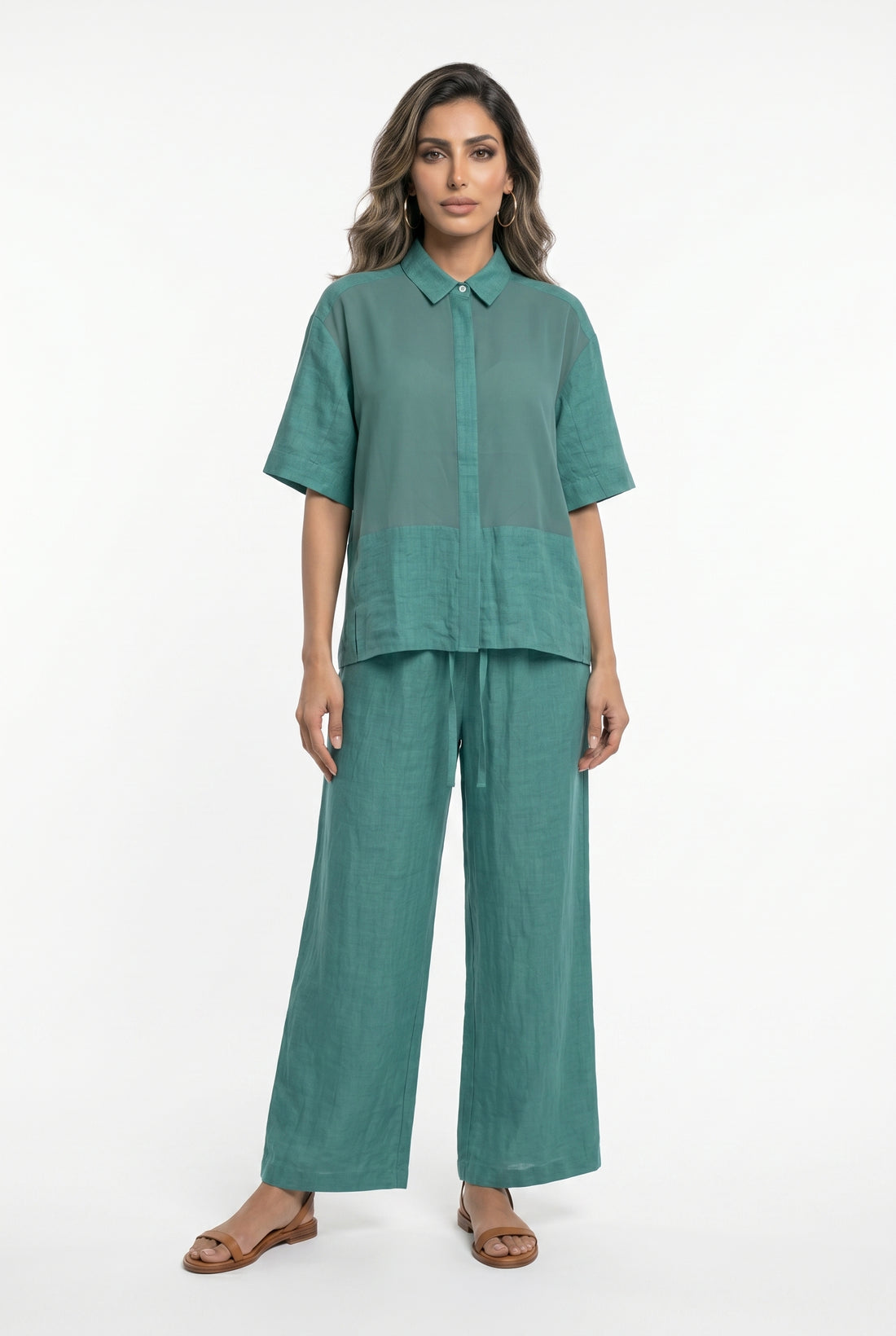 26S-1006/8010 Two Tone Linen Shirt and Pants - Brown Loft