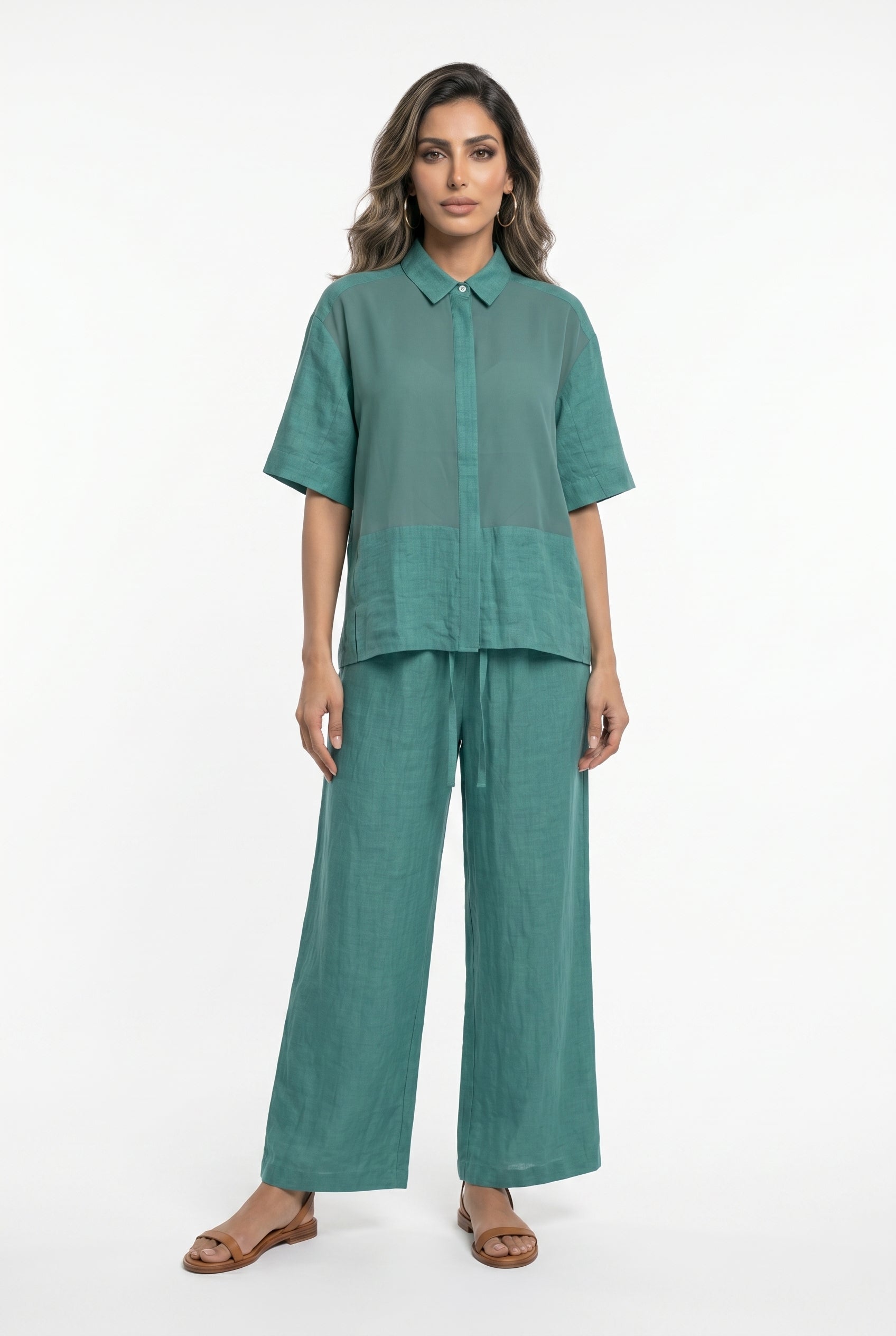 26S-1006/8010 Two Tone Linen Shirt and Pants - Brown Loft