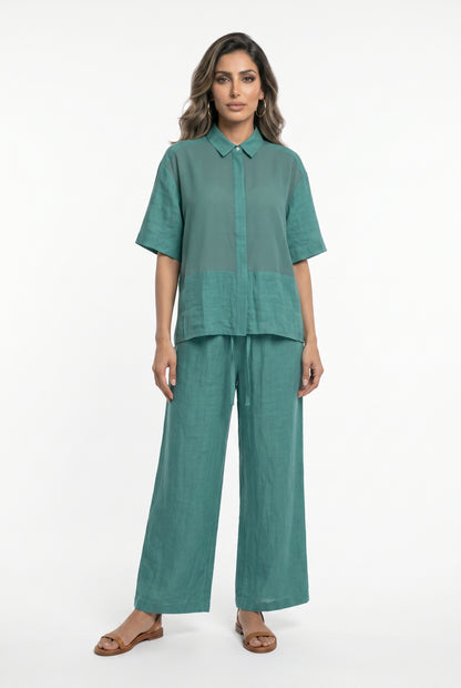 26S-1006/8010 Two Tone Linen Shirt and Pants - Brown Loft