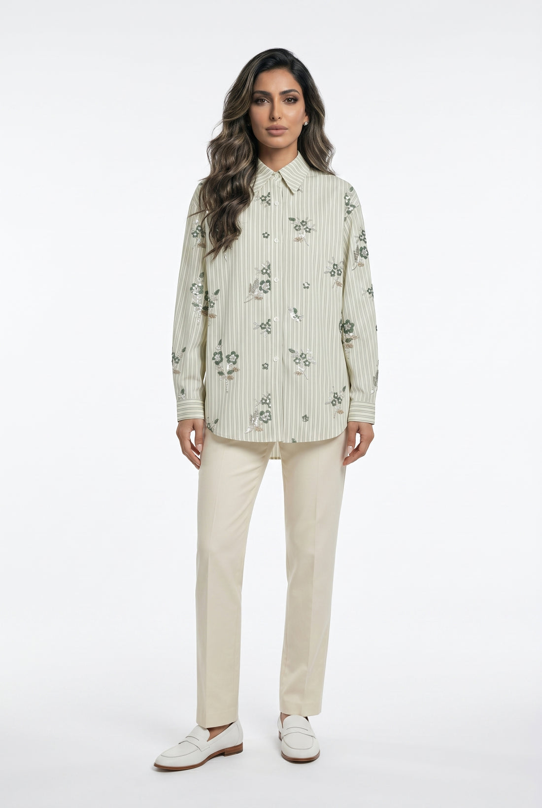 Anais Floral Embroidered Striped Shirt