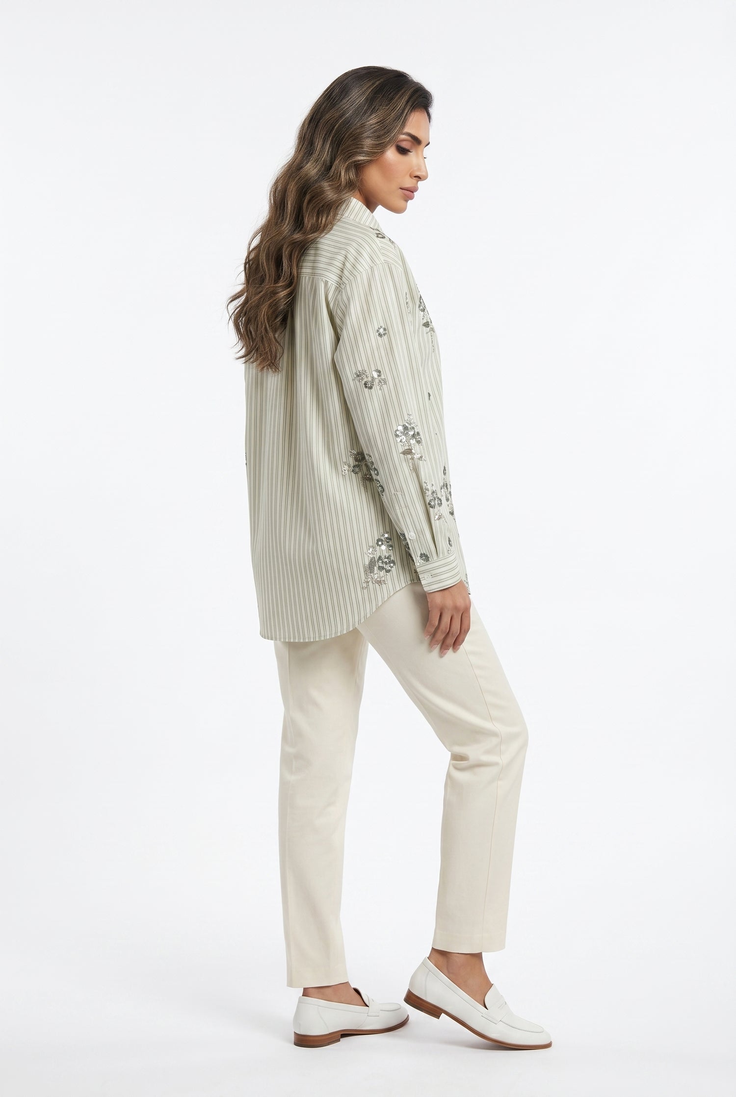 Anais Floral Embroidered Striped Shirt