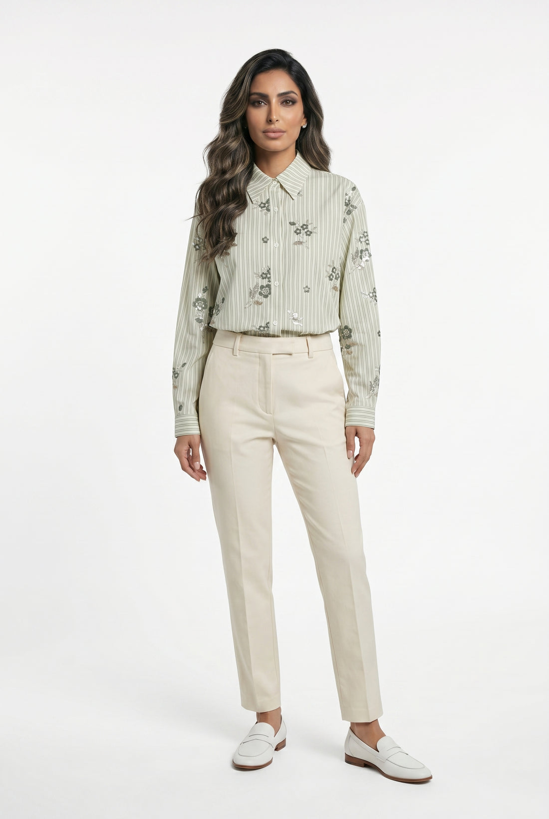 Anais Floral Embroidered Striped Shirt